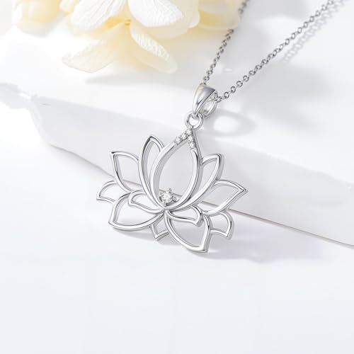 Diamond Lotus Necklace for Women 925 Sterling Sliver Lab Grown Diamond Lotus Pendant Jewelry for Women2