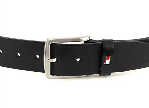 Tommy Hilfiger Men's New Denton Belt Logo Belt, Black, Large