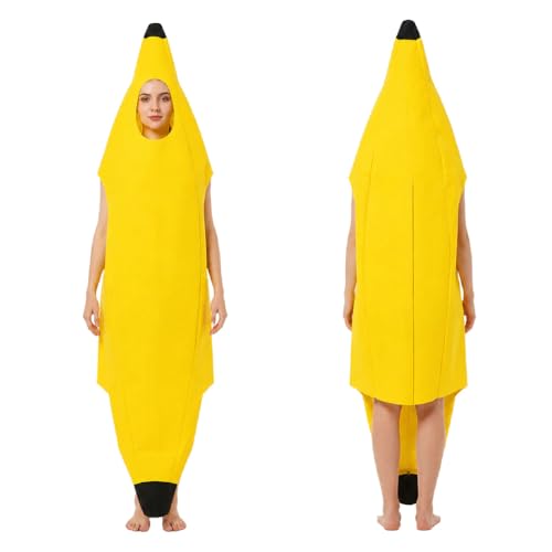 Mowpiny Bananenkostüm Unisex Erwachsene Lustiges Bananen Kostüm in Realistischer Bananenform Leichtes Obstkostüm für Halloween Karneval Cosplay Mottoparty Weihnachten 150170 cm