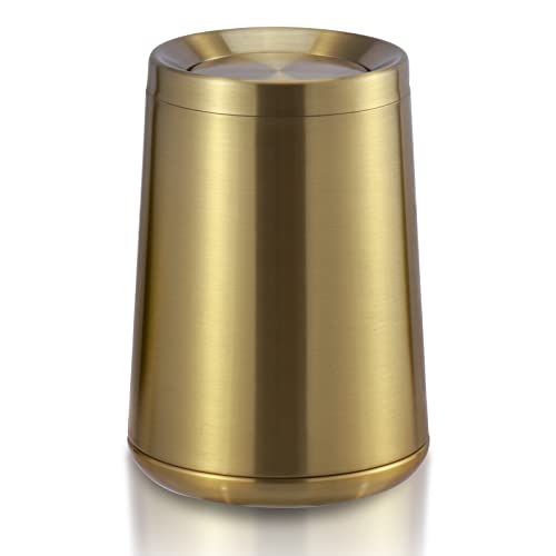 Household Swing Gold Bathroom Trash Can,Brushed Stainless Steel,10 L/3 Gallen,Garbage Can with Flipping Lid, for Indoor or Commercial Use, Kitchen,Modern,Living Room,Bedroom