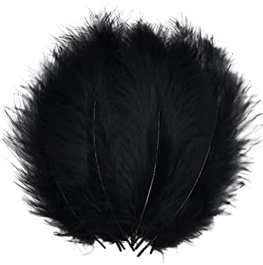 Black Turkey Marabou Feathers for Crafts Dreamcatcher Fringe Trim Colored Feathers （100pcs Black）