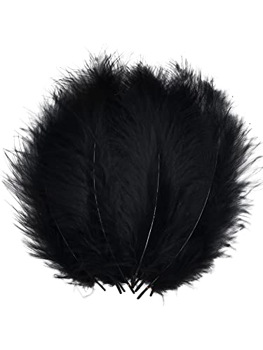 Black Turkey Marabou Feathers For Crafts Dreamcatcher Fringe Trim Colored Feathers （100Pcs Black） #TOP9