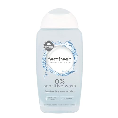 Femfresh 0% Sensitive Intimate Wash Feminine Hygiene Shower & Bath Gel Cleanser pH Balanced Soap & Fragrance Free Feminine Wash Vegan Formula with Lotus Flower Extract 250ml