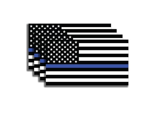 Image of | Thin Blue Line American Flag Decal (4 Pack), Size 4.3x2.5 Inches - Durable, Strong Adhesive, Waterproof Thin Blue Line Stickers and Decals Perfect for Cars, Laptops, and More