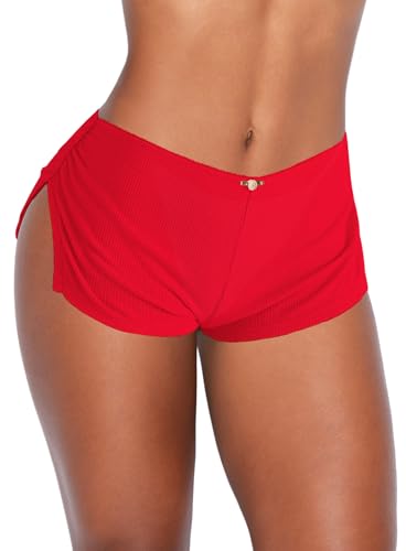 Image of OZICERD Low Rise Booty Shorts Micro Mini Pajamas Shorts for Women Cute Boy Short Side Slit Ruched Lounge Pj Bottoms