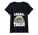 donna caos & trash possum opossum rainbow raccoon maglietta con collo a v