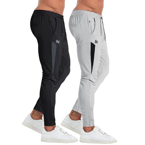 Image of BROKIG Mens Tapered Gym Joggers Pants Workout Sweat Pants | Athletic,Running,Hidden Zipper Pocket,Ankle Zip,Functional Breathable Mesh,Quick Dry,4-Way Stretch,Polyester Spandex Blend