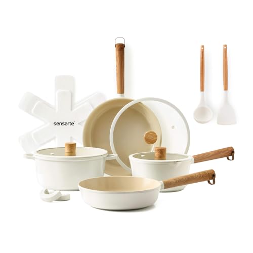 Image of SENSARTE Ceramic Nonstick Cookware Set, Non-toxic Healthy Pots and Pans Set Ceramic Coated Kitchen Cooking Set, Free of Intentionally Added PFAS/PTFE, Dishwasher&Oven Safe Induction Compatible, 13pcs