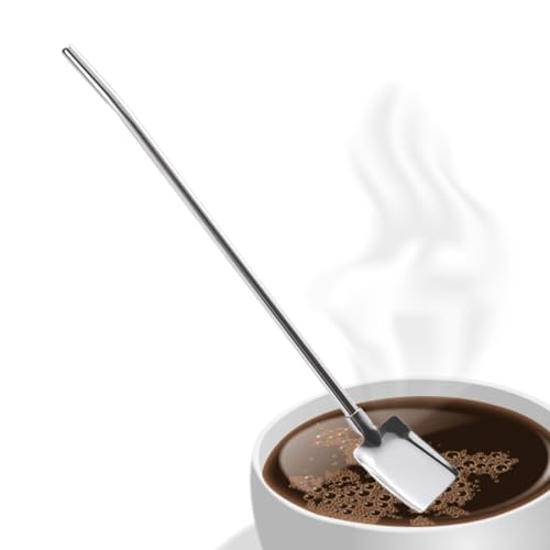 yztju Pajitas de cuchara de beber,Pajitas de cuchara de metal,Cuchara de mezcla Paja de café en forma de pala de acero inoxidable | Cuchara de té con mango de paja, cuchara innovadora,