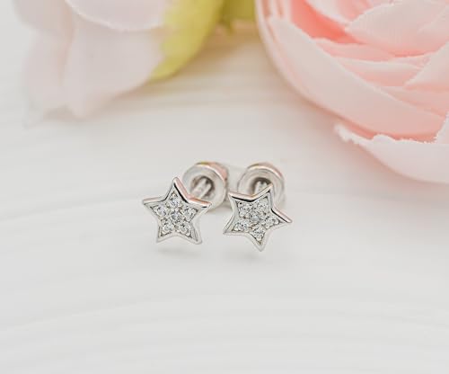 Cherished Moments Children's Sterling Silver Star Screw Back Earrings with Tiny CZ Stones3