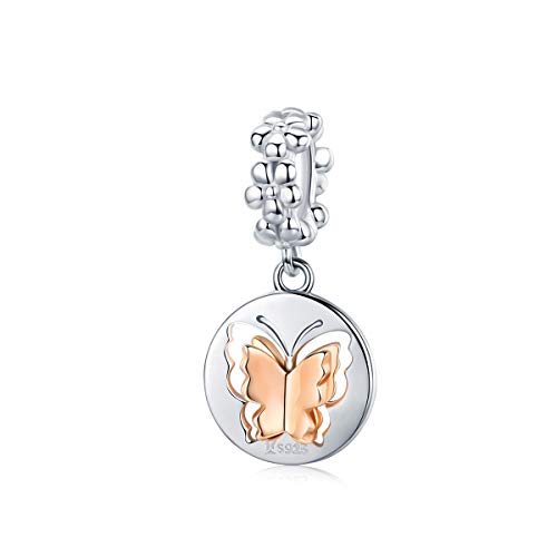 Colgante de mariposa de plata de ley 925 bañado en oro rosa para pulsera