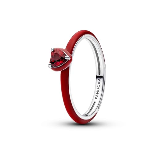 Bague en argent PANDORA pour femme, éclat chakra rouge et cœur ciselé haut de gamme