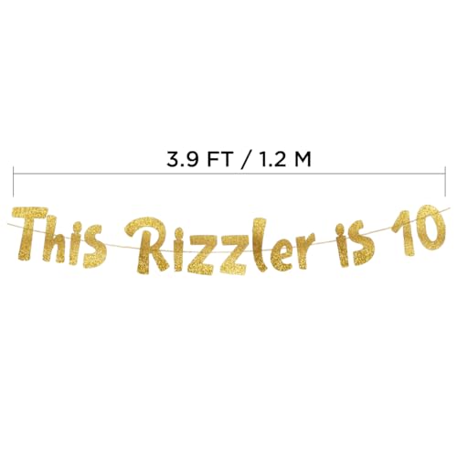 Image of Pre-Strung This Rizzler is 10 Gold Glitter Banner - 10th Birthday Decorations for Boys and Girls - Birthday Party Supplies and Gifts