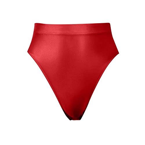 Cocila Bragas De Algodón Y Bambú para Mujer, Talle Alto, Sin Costuras Transparentes Brillantes Súper Finos Sexy (Red, M) Mujer Braga Calzoncillos Graciosos Ropa Interior Invisible Braguitas