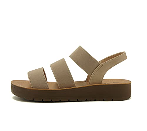 Soda BUTTON ~ Women Slip On Casual Open Toe Three Elastic Bands with Ankle Strap Fashion Gladiator Sandal