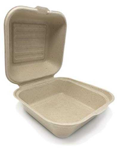 100% COMPOSTABLE 6 x 6 Take Out Food Container (50 Count) Made from Wheatgrass Bagasse, MR. Green Guys, Heavy Duty 6