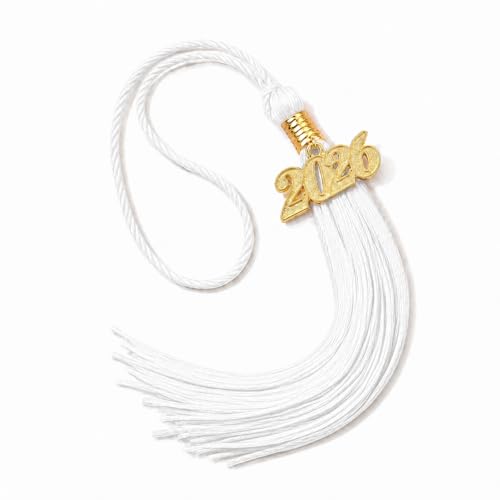 2026 Graduation Tassels,1Pcs Cap Tassel Decoration with 2026 Year Gold Date Charms,Graduate Gifts for Ceremonies Souvenir High School,White