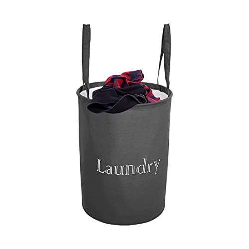 Amazon Brand – Solimo Fabric Laundry Bag, Round, Black