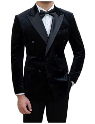 Mens Velvet Blazer Jacket Double Breasted Slim Fit Sport Coat Business Formal Wedding Casual