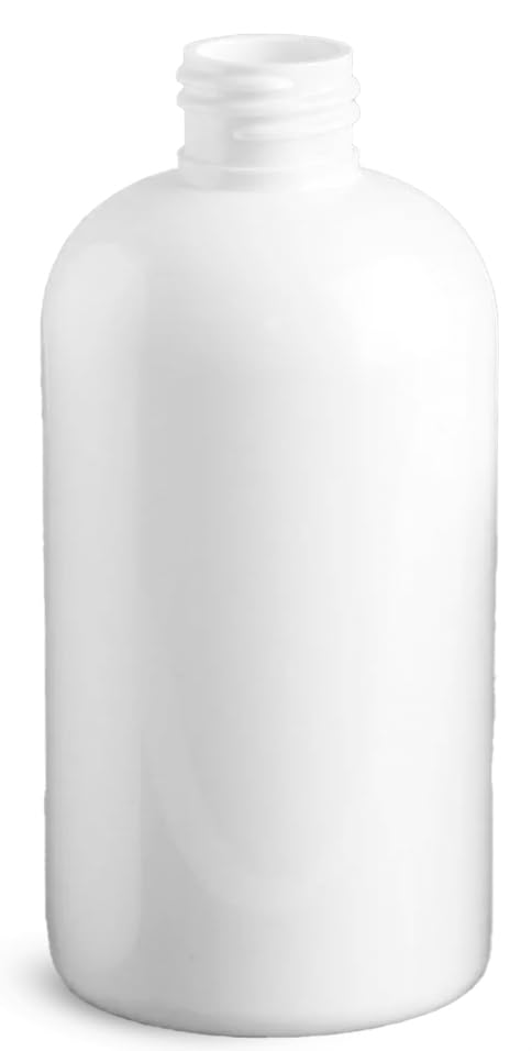 SKS Bottle & Packaging Empty Lotion Bottles - White PET Boston Round with White Lotion Pump - 8 Oz, Ideal Lotion Pump Bottle for Hair Products, Soap, or Lotion - USA Made, Pack of 24