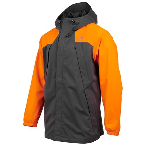 Beretta Mens Covey 2L Field Breathable Lightweight Ergonomic Fit Waterproof Hooded Hunting Jacket Charcoal And Blaze Orange XXL