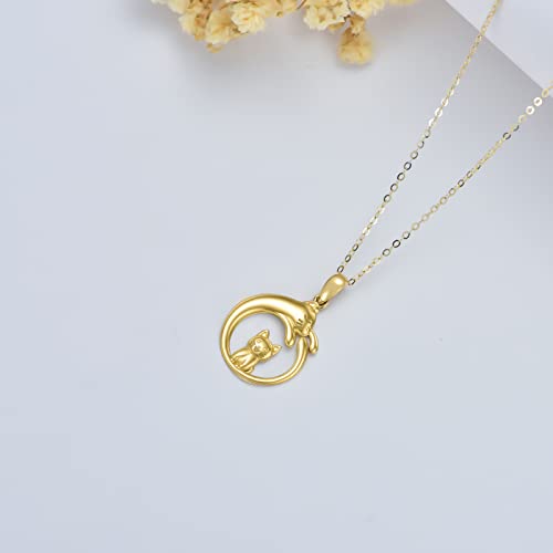 Sisgem Real Gold Cat Necklace For Women Girls,14K Yellow Gold Cute Pet Pendant Necklace Animal Lover Jewelry Gifts For Birthday Christmas 16+1+1 Inch #TOP4