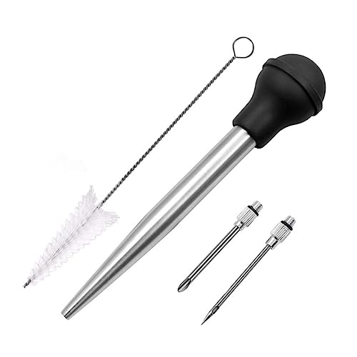 Cabilock 1Set Kitchen Turkey Seasoning Injector Meat Injector with Cleaning Brush Flexible Basting Tube for Bbq Grilling and Roasting Turkeys and Meats