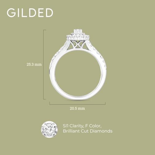 GILDED Women's Lab-Grown Diamond Engagement Ring, 1ct/0.75ct/0.5ct | Pear, Round, Square & Oval Cuts | 925 Sterling Silver or 14K Gold-Plated4