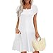 AMXYFBK Summer Dresses for Women Square Neck Short Sleeve Beach Vacation Tshirt Dress Fashion Solid Color Mini Sundress with Pockets Boho Maternity Dress