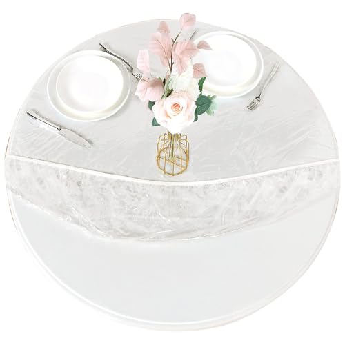 Doukesh Mantel PVC Transparente Redondo con Elástica Bordes,Mantel Transparente,Proteger la Mesa para Fiestas Cumpleaños Boda 90-110CM (M)