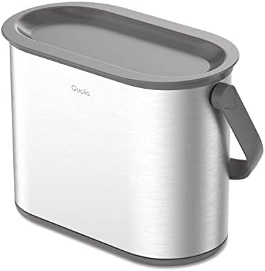 QUALIAZERO Multi-Purpose Countertop Compost Bin | 4L / 1 Gal Stainless Steel Slim Shape | Trash Can with Gray Lid | 1PC (4L / 1 Gal, Gray)