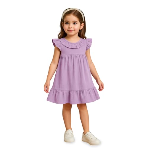 Image of Kidbea Baby Girls' Cotton Dress | Comfortable, Trendy Ruffled Sleeves & Hem, Soft Breathable Fabric for Everyday & Special Occasions