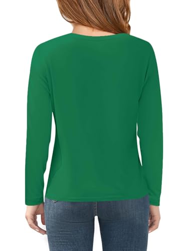 Haloumoning Camiseta de manga larga para niña, cuello redondo, camiseta de manga larga, informal, básica, 5-14 años, verde oscuro, 11-12 años