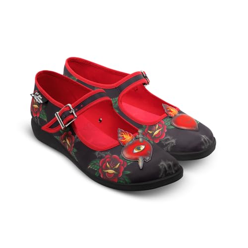 Image of Hot Chocolate Design Women's Mary Jane Flat Shoes - Mary Jane Flat Dress Shoes with Non-Marking Rubber Sole Adjustable Buckle-Strap, Adjustable Buckle-Strap and Cushioned Inner Sole with Arch Support