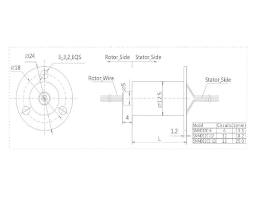 Bride type C 6 circuits connecteur rotatif 2A diamètre 12.5 mm