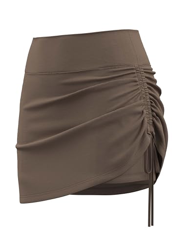 AJISAI Saia curta feminina com shorts, mini golfe, atlética, verão, natação, praia, saias, Marrom, M