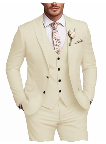 Men's Suit 3 Pieces Slim Fit Single Breasted Tuxedo Jacket Vest Pants Set Casual Formal Wedding Grooms