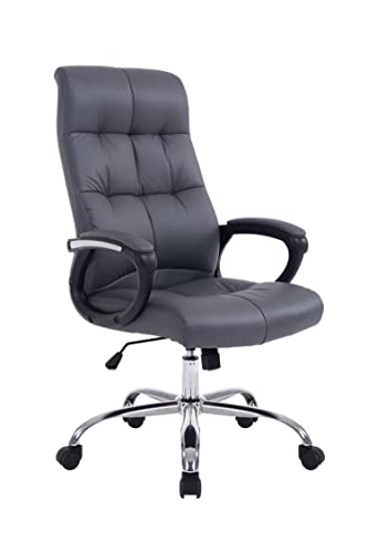 TPFLiving Silla de oficina Posan de piel sintética con respaldo cómodo, silla de escritorio, silla giratoria, silla ejecutiva XXL, silla de conferencia, estructura: metal cromado - gris
