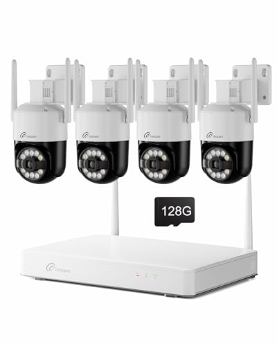 Loocam 5MP Wireless Security Camera System Wi-Fi 6, Color Night Vision, 355° Pan 95° Tilt, Light & Siren Alarm, Human Vehicle Detection, Two-Way Audio for Indoor Outdoor,8CH NVR 128GB Local Storage