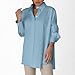 Women Loose Button Up Long Shirt Blouse Ladies V Neck Lapel Tunic Button Down Tie Shirts for Women (Light Blue, XXXXXL)