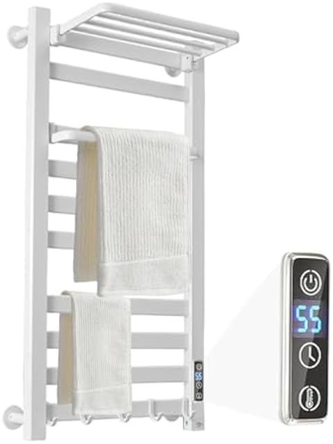 AyiDrmjj Heated Towel Rack with Shelf Timer & Multi-Level Temp Adjustment