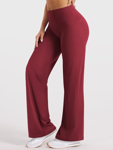 Image of YEOREO Ease Workout Leggings with Pockets for Women No Front Seam Straight Leggings High Waist Wide Leg Yoga Pants 29 inch / 31.5 inch