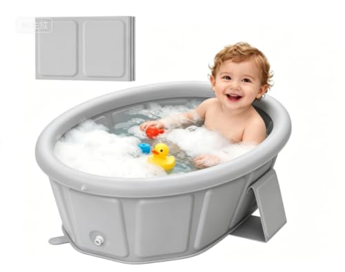 Image of Baby Bathtub for Newborn to Toddlers 1-6 Y, Foldable Infants Babies Bath Tub with Non-Slip Base and Drain Plug, Portable Bathtub for Home Outdoor (Grey01)