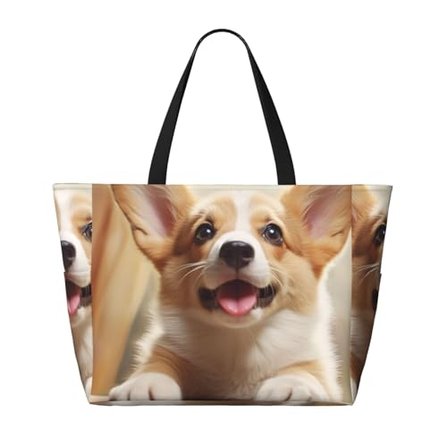 Beach Bags For Women Large Waterproof Sandproof Beach Tote Bag Lightweight Zipper Carry On Bag Cute Corgi Pool Bag For Gym Travel Vocation2