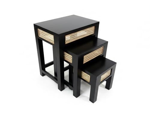 Image of Wooden Sheesham Wood Nesting Table Set of 3 Stools for Living Room | Stool Side Table for Home & Kitchen, Living Room (Walnut Finish, Set of 3)