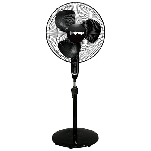 Hurricane Supreme Oscillating Pedestal Stand Fan with 3 Quiet Speeds, Black, 16' - Corded Electric Air Cooling Unit with Remote Control & Adjustable Height for Home, Apartment, Workshop or Office