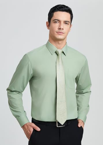 Image of HISDERN Mens Dress Shirt with Tie Pocket Square Set Classic Button Down Shirt Matching Tie Long Sleeve Shirts