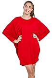 van der rich ® - abito casual oversize a tunica a maniche lunghe taglia unica - donna (rosso, tu)