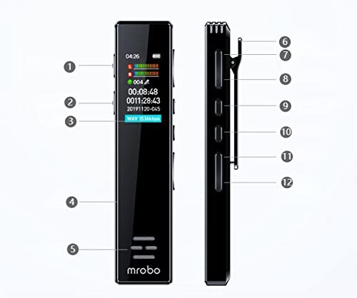 Gravador De Voz Digital Recarregável 16GB 1536kbps Cardápio Português 38h De Uso Prolongado Redução