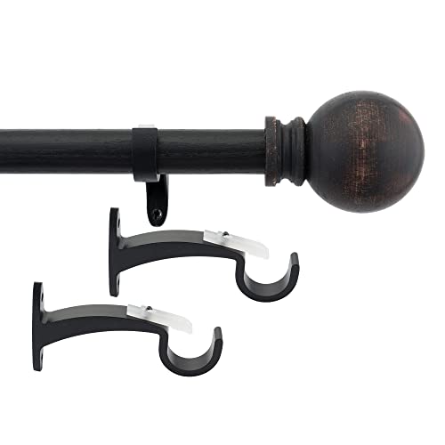 Image of Deco Window 52 to 144 Inch Adjustable Curtain Rod for Door & Windows with Brackets Set Curtains Hanging Extendable Iron Metal Pipe Holder with Finials (1 inch Diameter, Mahogany Black Wood)